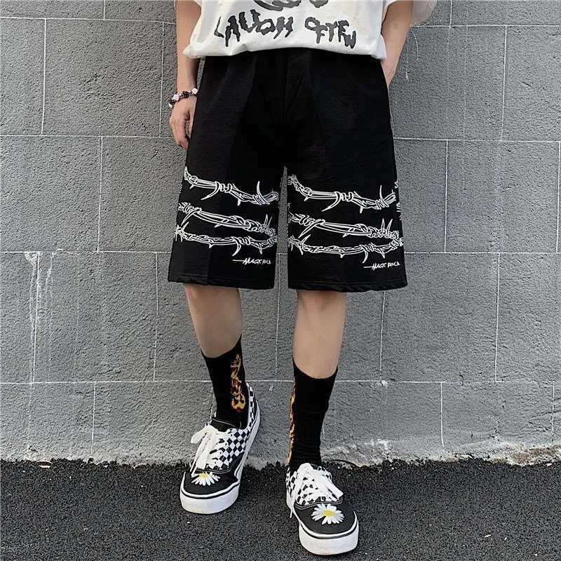 Мужские шорты Harajuku Streetwear Iron Chain Pattern Shorts Men and Women Hip Hop Skateboard Шорты летние эластичные талию 230328