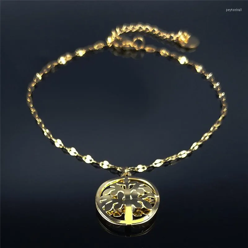 Anklets Tree of Life rostfritt stål armband ben kvinnor guld färg fotkedja smycken tobillera acero inoxidabl a1356s07