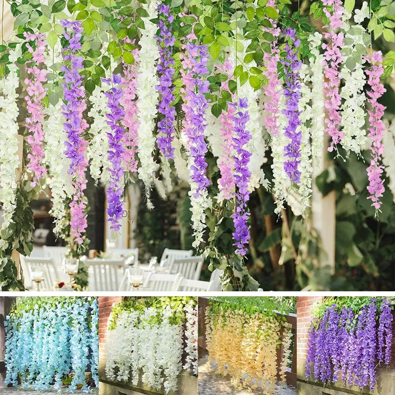 装飾的な花シルクウィステリアガーランド結婚式のアーチ装飾のための人工花の飾りホームガーデン110cm