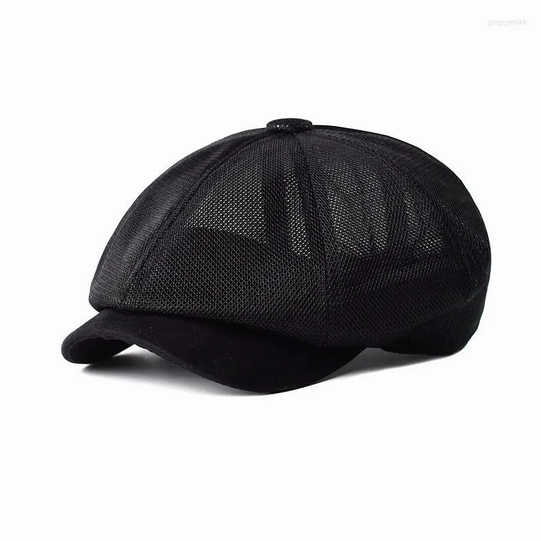 Berets Fashion Summer Mesh Sboy Caps Breathable Casual Outdoor Retro Beret Hats Octagonal Hat Solid Flat Present