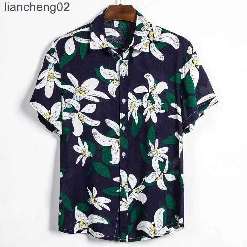 Chemises décontractées pour hommes Produit le plus vendu en 2022 Été Nouveaux chemises pour hommes Chemise décontractée à manches courtes à revers Chemise florale Impression Camisas Para Hombre W0328