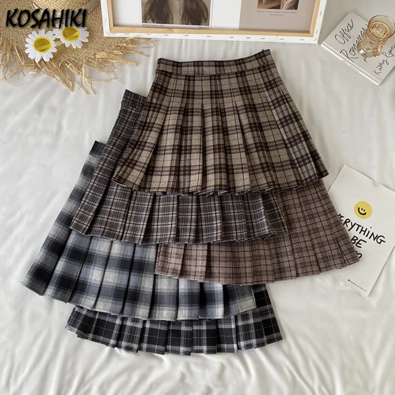 Jupes KOSAHIKI une ligne jupes plissées femmes mode coréenne japonaise taille haute Falda JK Plaid Mini jupe femme mignon Faldas Mujer 230328