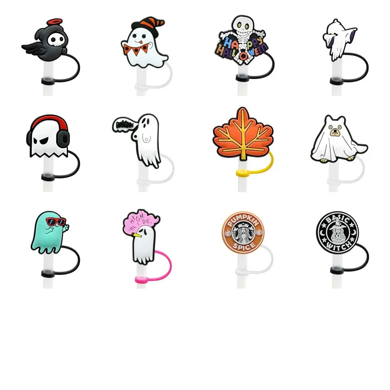 Personnalisé Halloween silicone paille toppers accessoires couverture charmes Réutilisable Splash Proof bouchon anti-poussière décoratif 8mm paille fête fournitures