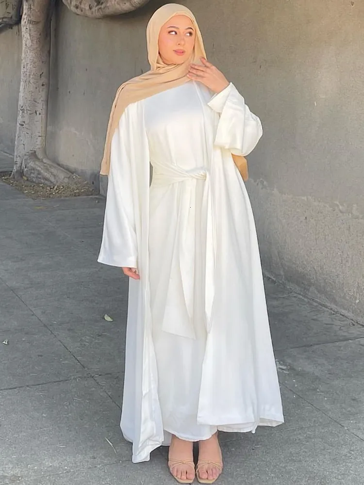 Ubranie etniczne muzułmanin 2 -częściowy zestaw Abaya Front Long Dresbimono Cardigan Islamskie odzież Dubai Turkish Women Skromne Donosze 230328