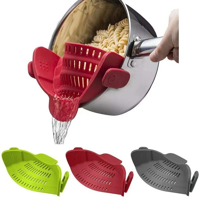 Herramientas de vegetales de fruta Silicona universal Clip-On Pot Filador Anti-Spark Pasta Pasador Free Grado Colador de frutas para pasta Vegetales 230328