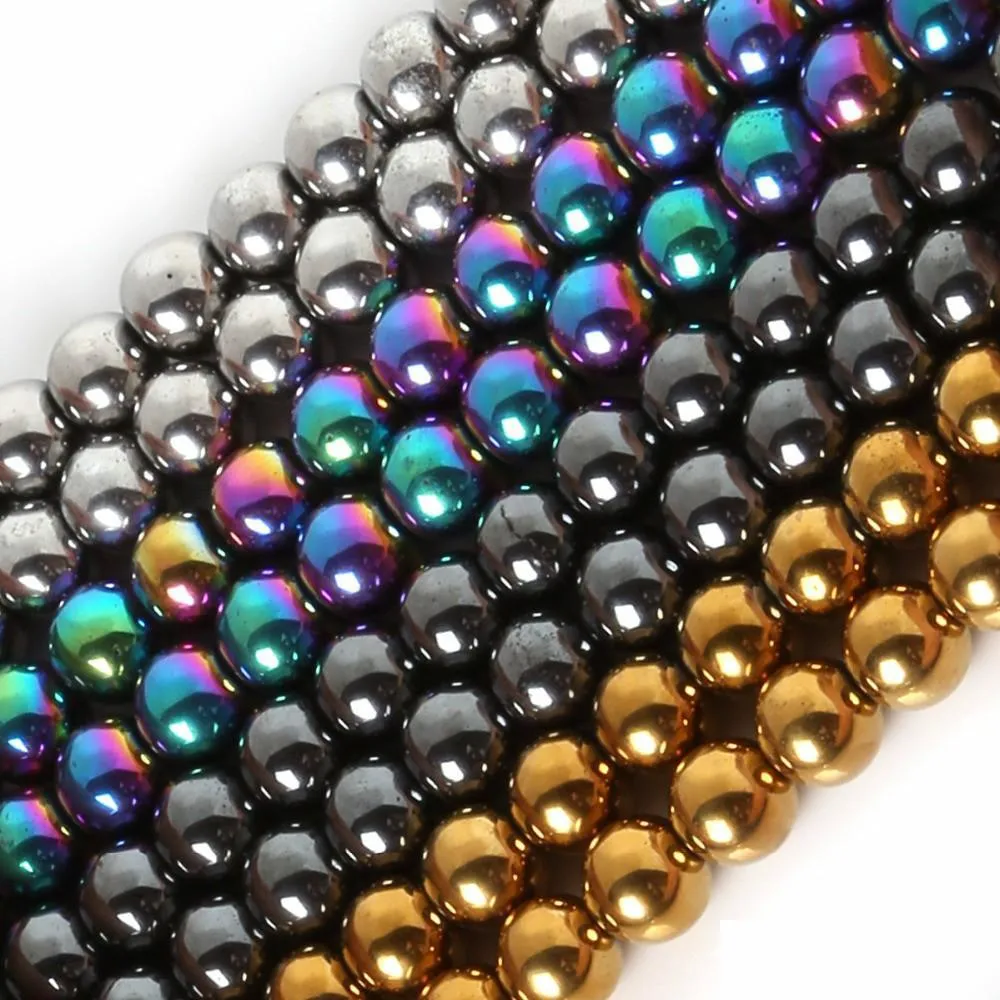 Cristallo 8Mm Pick 4Colors Natural Stone Black Hematite Beads Round Loose Bead Ball Selezionabile 4/6/8 / 10Mm Per Gioielli Bracciale Ma Dhtj3