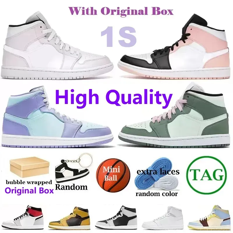 With Box Jumpman 1 1s Basketball Shoes Designer Sneakers University blue High Bordeaux mocha Mid Barely Rose light smoke grey patent bred men women Trainers