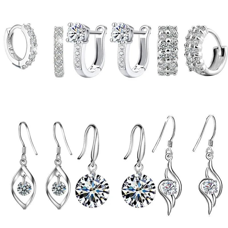 أقراط مسمار 925 Sterling Silver Row double Zircon Female Models مناسبة لعيد الحب هدايا الهدايا سعر الجملة