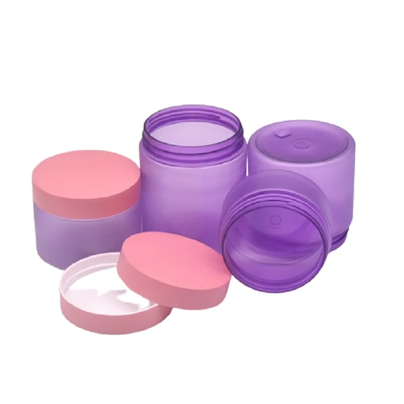 Pink Plastic Lid Plastic Refillable Bottle Matte Frost Purple PET Jars Portable Cosmetic Packaging Container Empty Eye Cream Pots 100ml 120ml 150ml 200ml 250ml