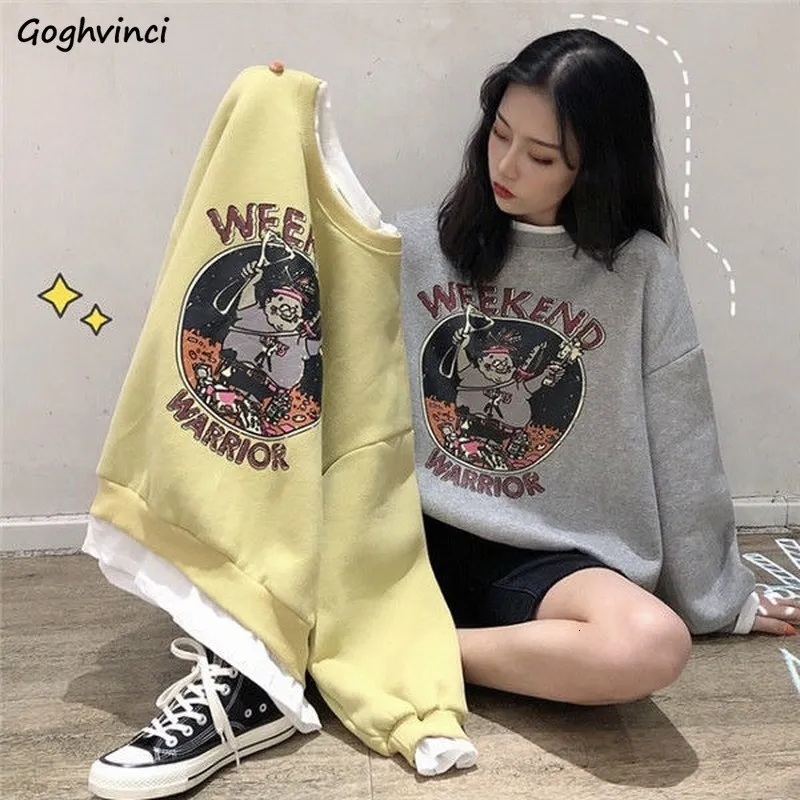 TShirt Femme Wanita Tanpa Topi Hoodies Pull Palsu Dua Potong Estetika Tebal Kaus Dicetak Streetwear Harajuku Kasual Longgar Bergaya 230328