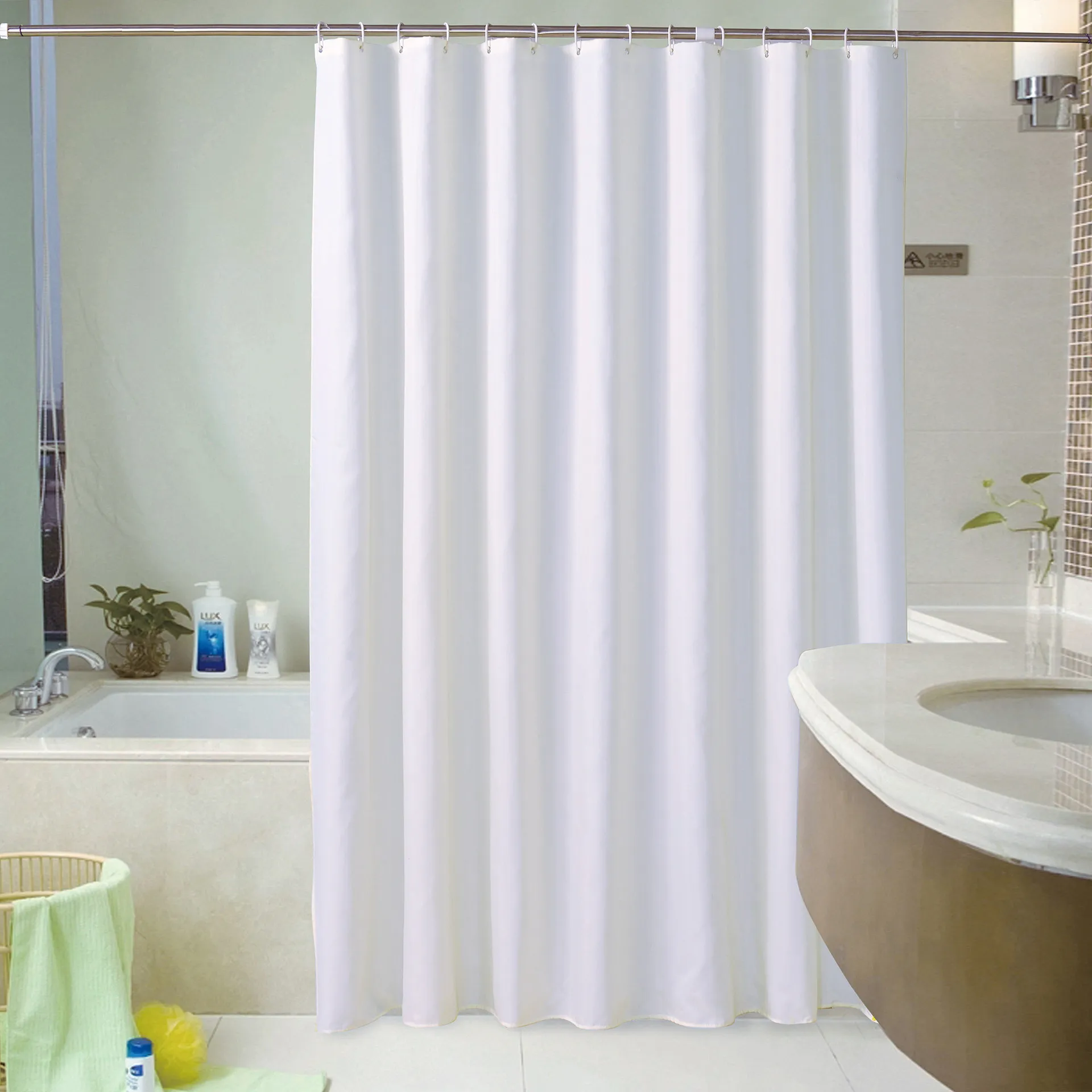 Rideau de douche uni épaissi blanc Rideau de bain en tissu polyester Rideau de douche imperméable pour hôtel