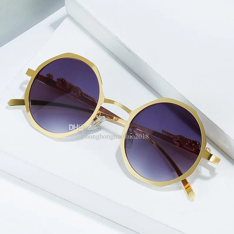 Polygonale Sonnenbrillen der Modemarke für Damen, europäischer und amerikanischer Luxusstil, Kajia-Sonnenbrille mit Leopardenkopf aus Metall für Herren, personalisierte Brille