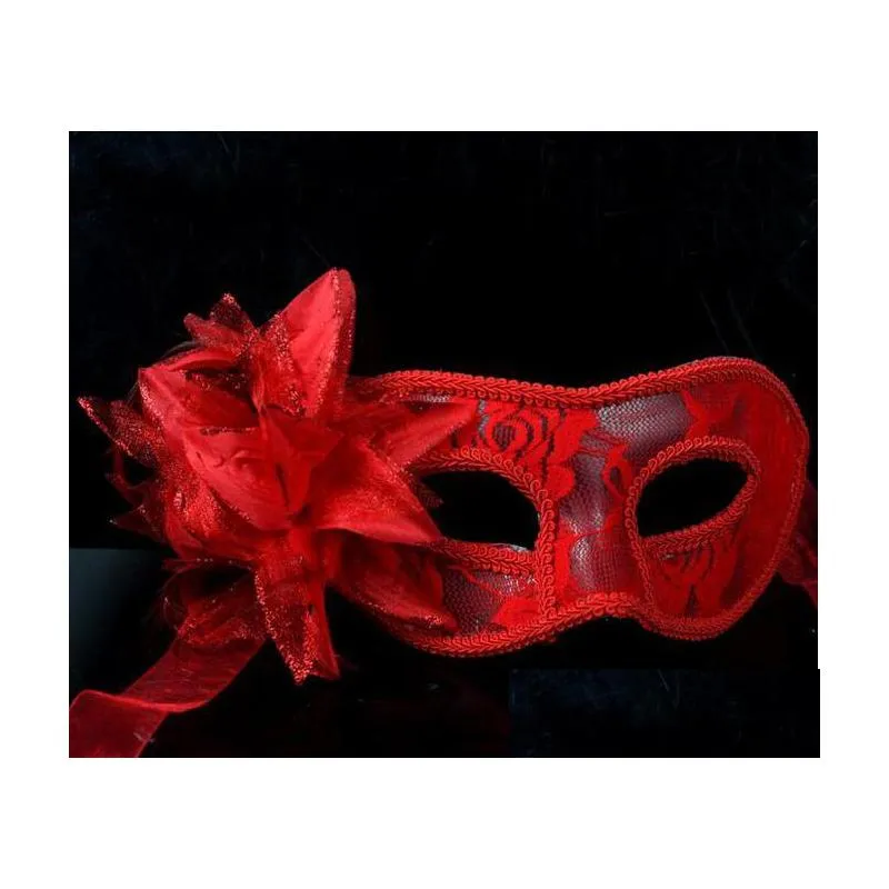 Party Masks Ny till försäljning Handgjorda spetsläder Mardi Gras Mask Masquerade Flower Princess för Lady Purple Red Black White Option DHR5X