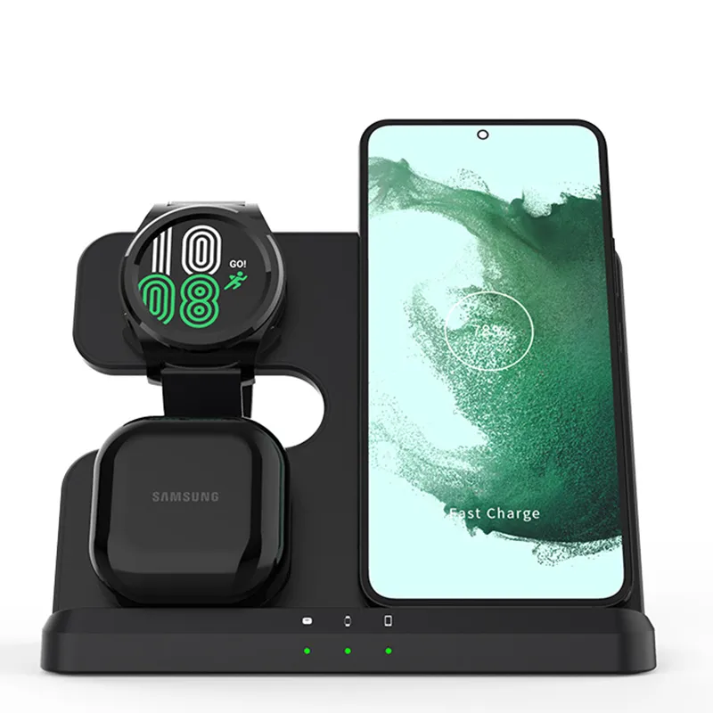 Ny trådlös laddare 3 i 1 laddning Staion Fast Charge Stand Dock Compatible med iPhone 14 13 12 11 Pro Max/Airpods 2 3 Pro Samsung Galaxy Watch 3 4