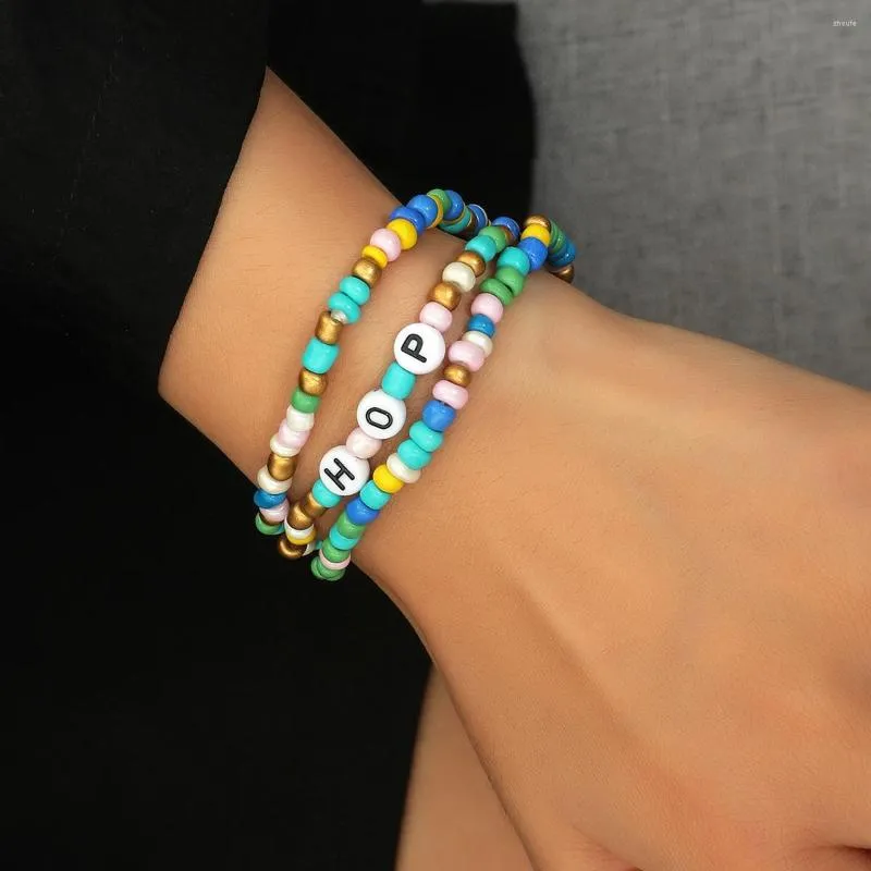 Pulseras con dijes Conjunto de 3 piezas Pulsera con cuentas bohemias para mujeres Brazaletes Joyería HOP Carta Encantos Regalo 1Z6C4