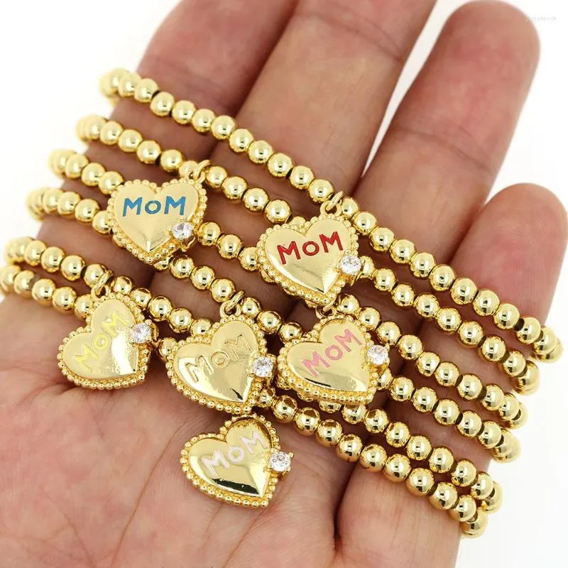 Charm Bracelets 24K Gold Plated Beaded Beads Strand Bracelet MOM Heart Thanksgiving Gift