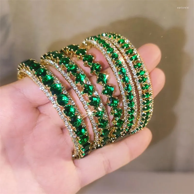 Bangle RAKOL Vintage Green Zircon Bracelet Luxury Glittering Geometric Open Gorgeous Bangels For Women Engagement Wedding Party Jewelry