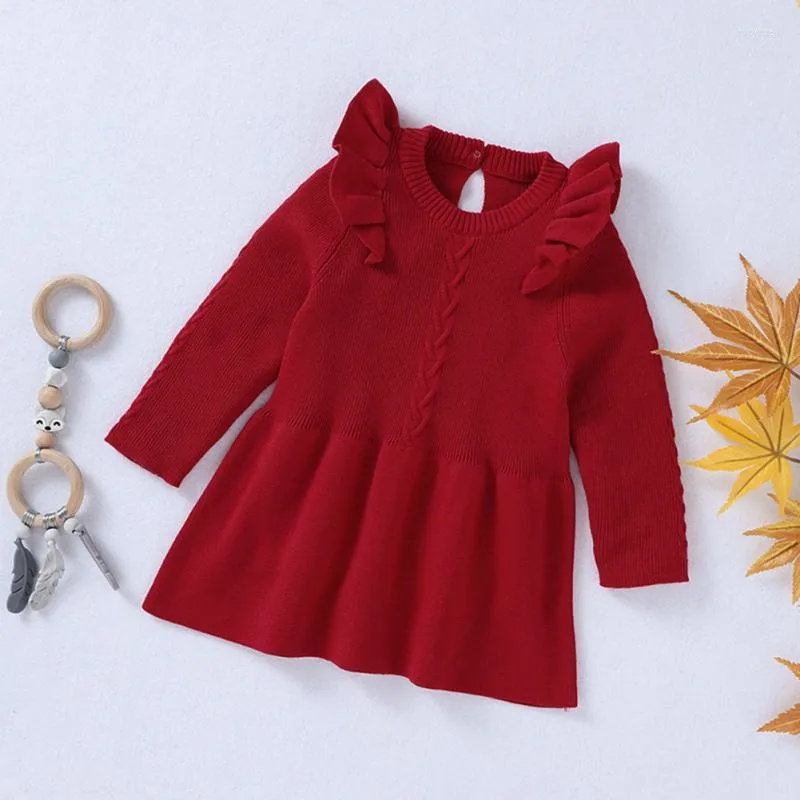 Meisjesjurken 0-3 jaar herfst casual jurk babymeisjes lange mouw gebreide tutu kinderen peuter optocht sundress