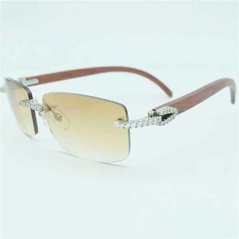 Topp lyxdesigner solglasögon 20% rabatt roston fyrkantig trä buffel horn 3mm diamantglasögon mode mens rimfri solglasögon skugga eyewearkajia
