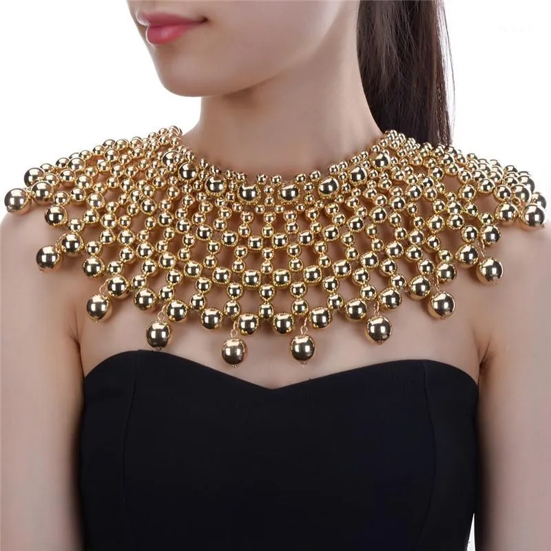 Pendant Necklaces Multi-layers Super Wide Metal Necklace Shawl Knitted Beaded Punk Party Ladies Jewelry