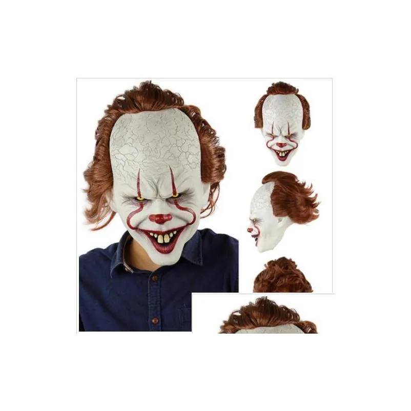 Partymasken Stephen Kings Joker Maske Sile Film FL Gesicht Horror Clown Latex Halloween Schreckliche Cosplay Prop Dro Dhgks