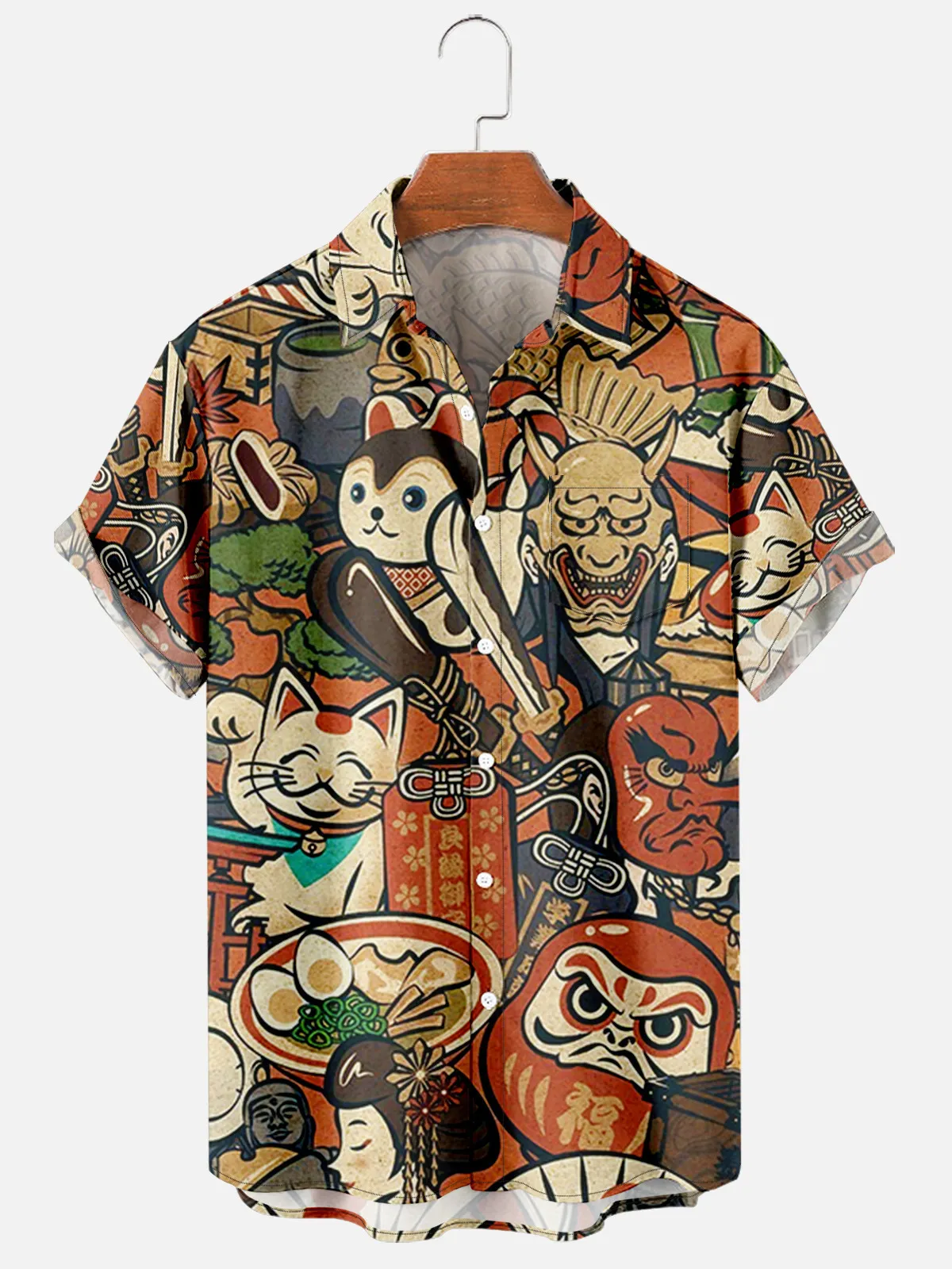 Mäns avslappnade skjortor män trend casual harajuku japansk retro stil vår/sommar kort ärm skjorta bröstficka design mode knappar 1 230328