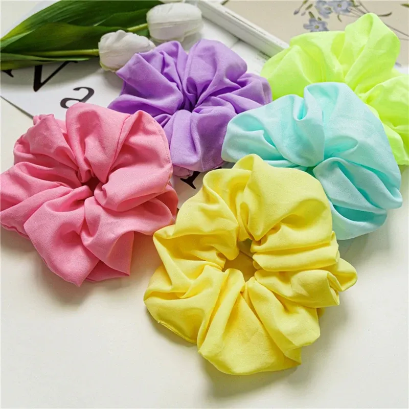 Meninas garotas scrunchies neon elástica laços de cor sólidos com cortes de cor de cor de cor fluorescente cor corda brilhante feminino acessórios para cabelo