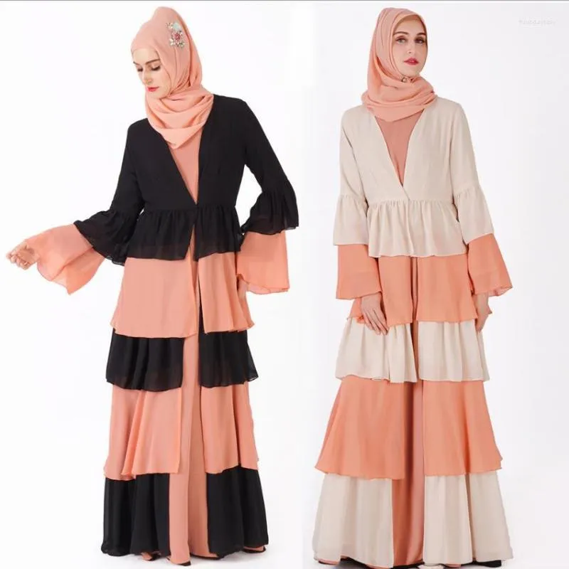 Etnische Kleding Moslim Volwassen Cool Volledige Lengte Abaya Arabische Cascading Ruches Jurk Muzikale Gewaad Gebed Vest Wq1224 Dropship