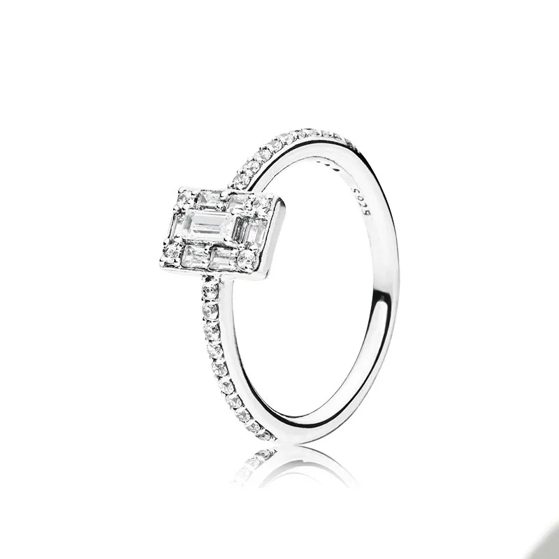 Sparkling Square Halo Ring för Pandora Real Sterling Silver Wedding Party Jewelry for Women Girl Girl Gift Cz Diamond Designer Rings med original Retail Box Set