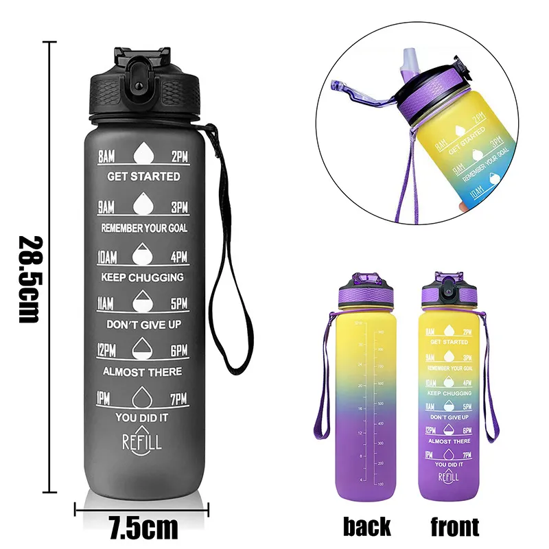 1L Sport Trinkflasche 1L Sport Wasserflasche Mit Strohhalm – BPA-frei, Travel Trinkflasche Für Gym, NEU