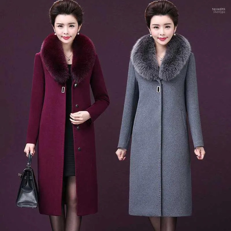 Women's Wool Blends 2023 Winter Jacka Women Coat Big Päls Collar Casual Female Long Vintage Oversize Outwear Casaco Feminino P861 Tess22