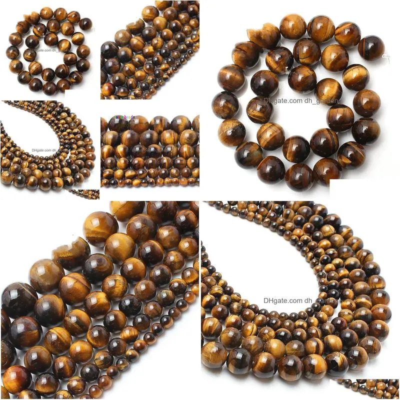 Stone 8Mm Wholesale Natural Beads Yellow Tiger Eye Round Loose For Jewelry Making 15.5 Pick Size 4/6/8/10/12/14 Mm Drop D Dh3I6