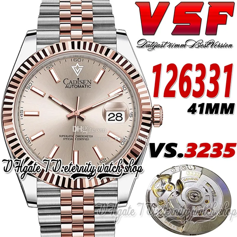 2023 sbf126331 3235 VSA3235 Montre automatique pour homme 41MM Lunette cannelée Cadran rose Bâton Or rose Argent Deux tons Bracelet en acier SS 904L Super Edition Montres d'éternité