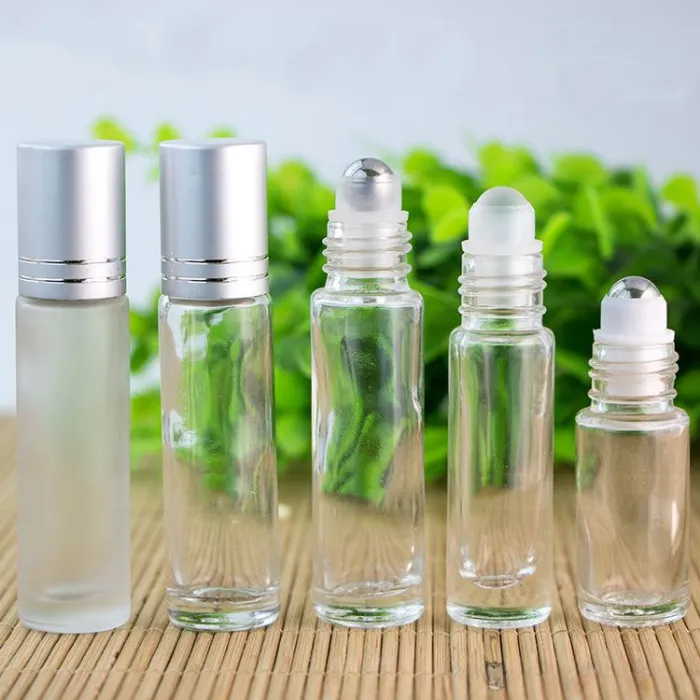 10ml Essential Oil Roll-on Bottles Transparent Frosted Glass Bottle Stainless Steel Roller Balls Silver Cap Roller Bottles