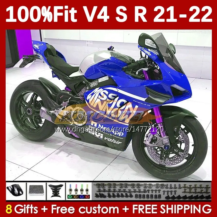 Motorcykelkropp för Ducati Street Fighter Panigale V4S V4R V 4 V4 S R 21 22 2021 2022 BODY 167NO.90 V-4S V4-R V-4R V4-S 2018-2022 Injektionsmålningar Blue Black Black