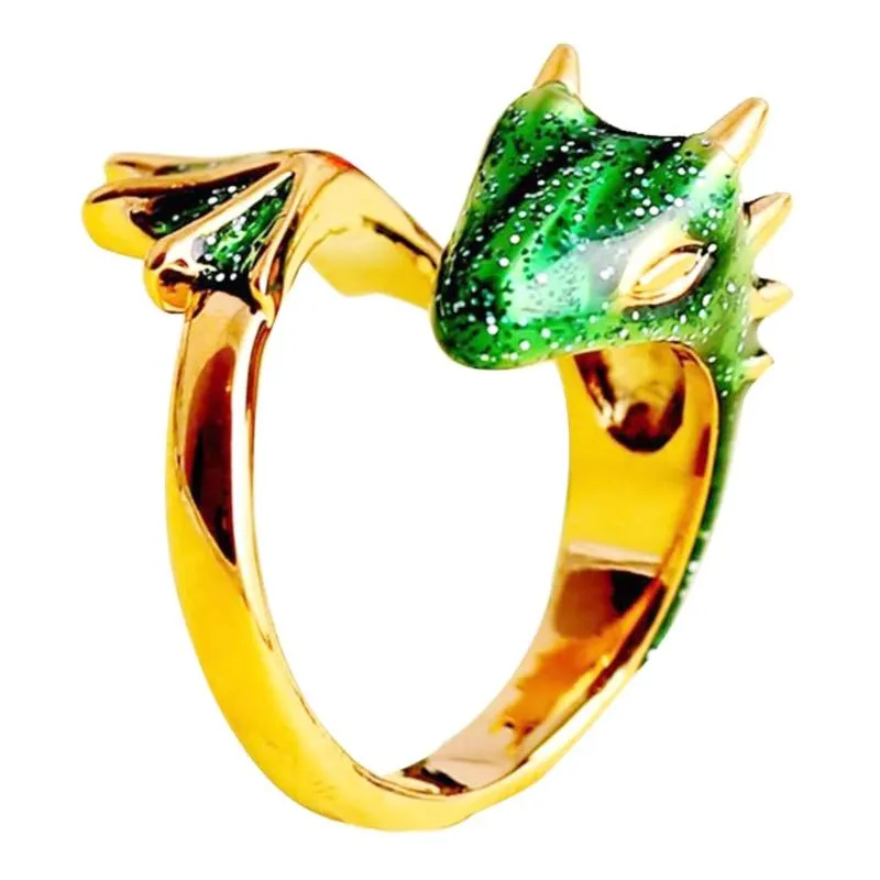 Anneaux De Mariage Goth Rouge Vert Rose Bleu Émail Dragon Dinosaure Ouvert Pour Les Femmes Animal Cool Teenage Egirl De Luxe Designer Bijoux