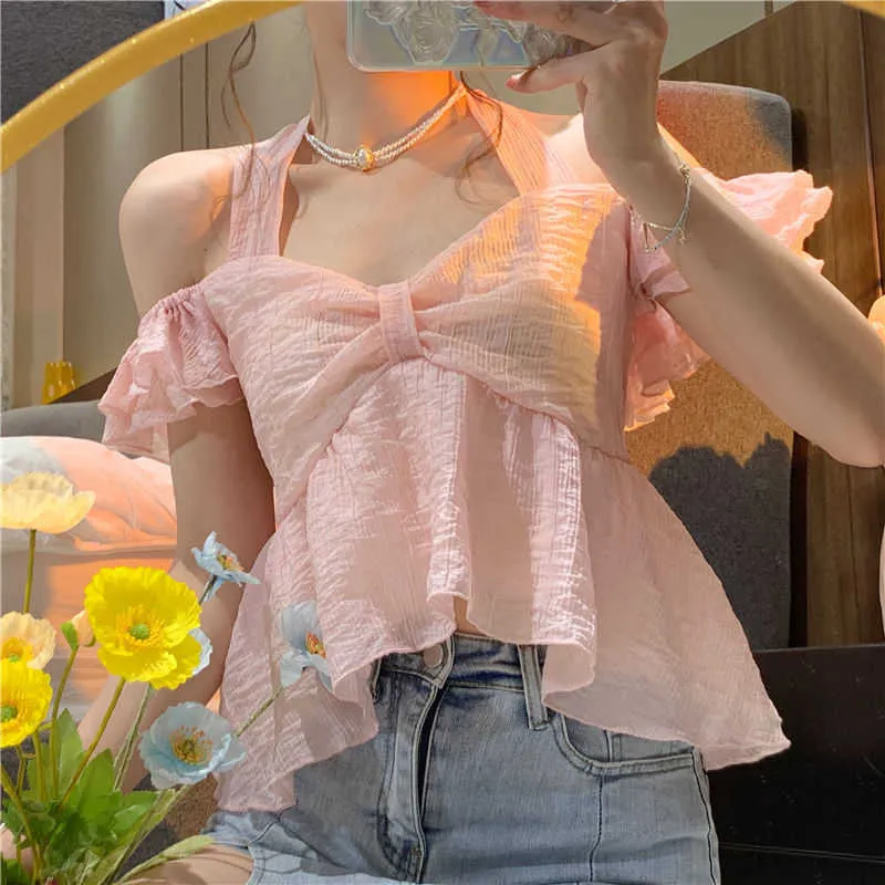 Blusas Para Mujer Camisas Camisas Recortadas Mujeres Verano Dulce Sin Espalda Moda Solido Tierno Cuello Oblicuo Sexy Estilo Frances Ocio Todo Fosforo Clasico Lindo Chic Y2303 De 13 18 DHgate