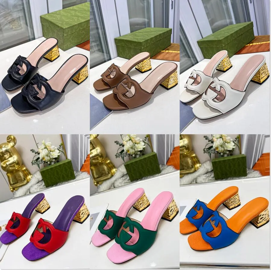 2023 High Heel Sandals Frauen klassische Mode-Sommer-Jelly-Slipper Patentleder Litchi Crocodile Haut Maroon Fonce Khaki Dreiteils Set White Braun 35-43