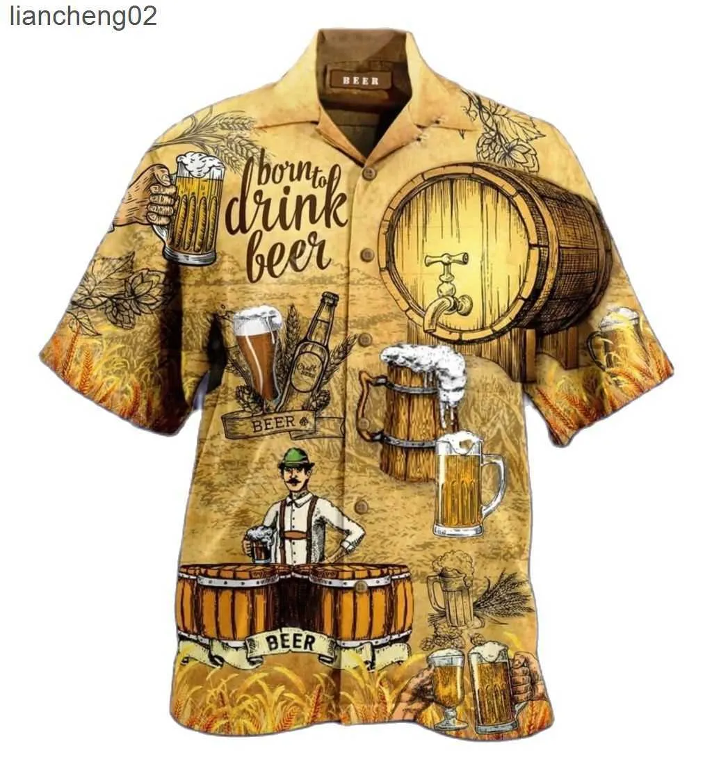 Freizeithemden für Herren Hawaiihemd 3D-Druck Bier Kurzarm kubanisches Hemd Strandkleidung T-Shirt Top Party Vintage-Stil für Männer Frauen Herrenbekleidung W0328