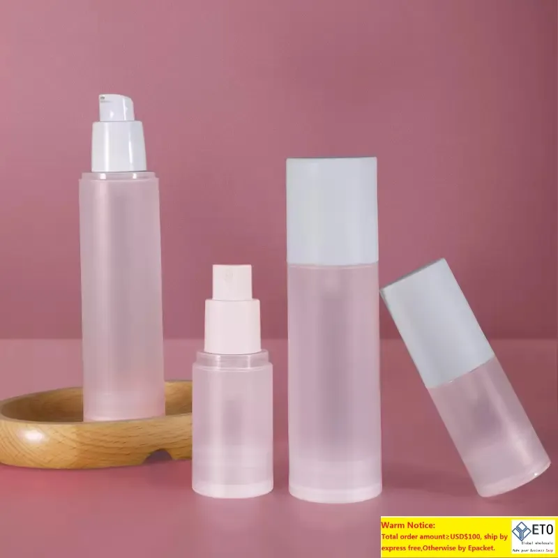 Bouteilles de pompe de pulvérisation sans air en plastique PP givré avec couvercle blanc pour lotion de sérum de soin de la peau 15 ml 20 ml 30 ml 50 ml 80 ml 100 ml Taille de voyage