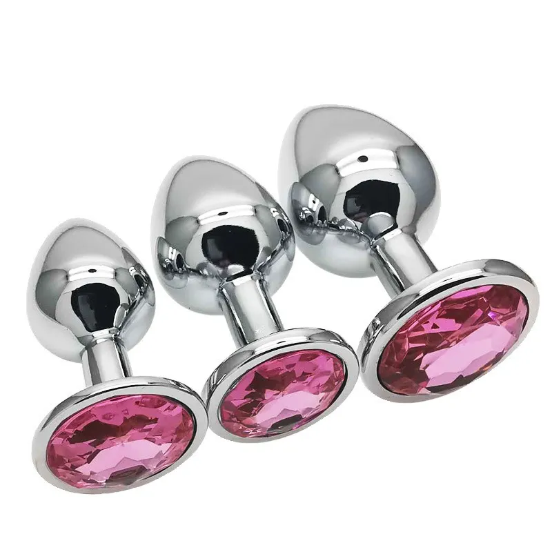 Zestaw 3 metalowych silikonowych diamentowych zatyczek analnych z seks-zabawkami dla kobiet i mężczyzn, par i dorosłych._voghion.com