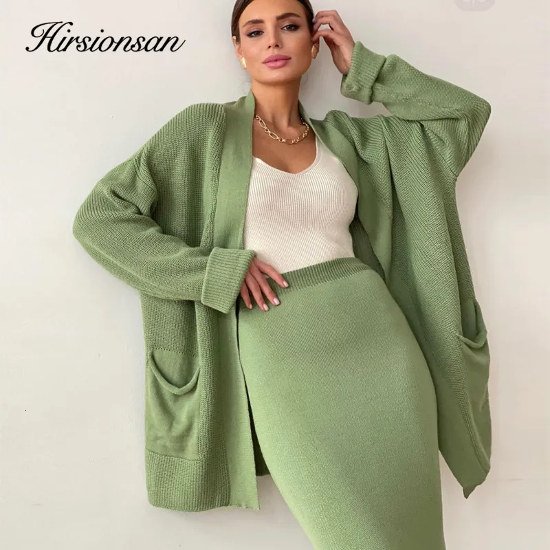 Tvådelt klänning Hirsionsan Soft Vintage Lace Up Women Suits 2 Pieces Female Set med Belt V Neck Cardigan Midi Dress Ladies Sticked Tracksude 230328