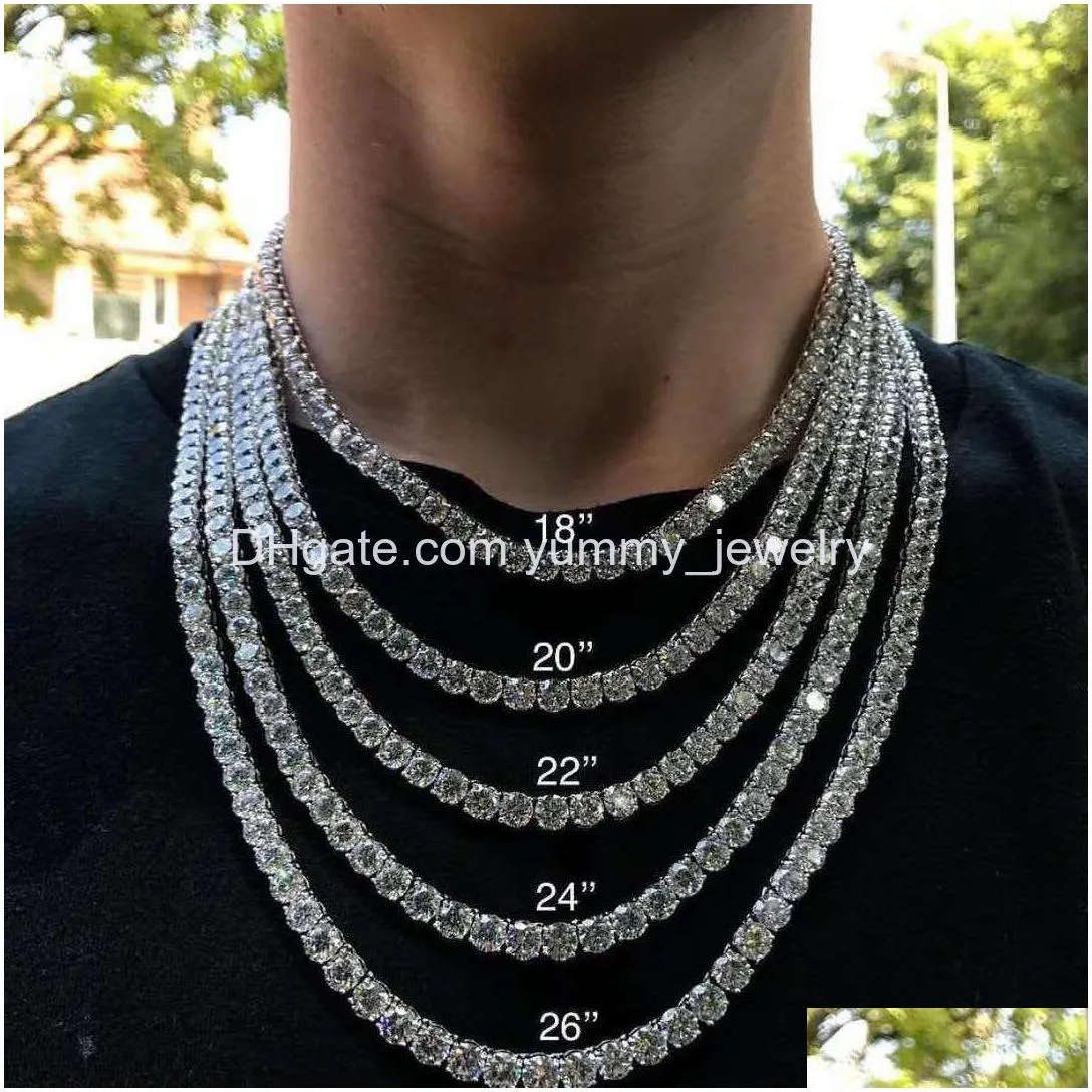 Tennis Gradué Hip Hop Bling Bijoux Collier Pour Hommes Colliers De Diamants En Or Sier M 4Mm 5Mm Chaîne De Tennis Glacée Livraison Directe 2 Dhoge