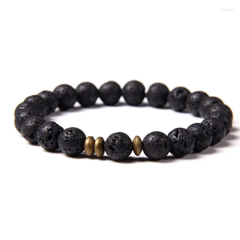 Strand Natural Stones Beded Gold Color Spacer Bracelets Imperial Wooden Lava Stone Stone المجوهرات للنساء هدية عيد الميلاد