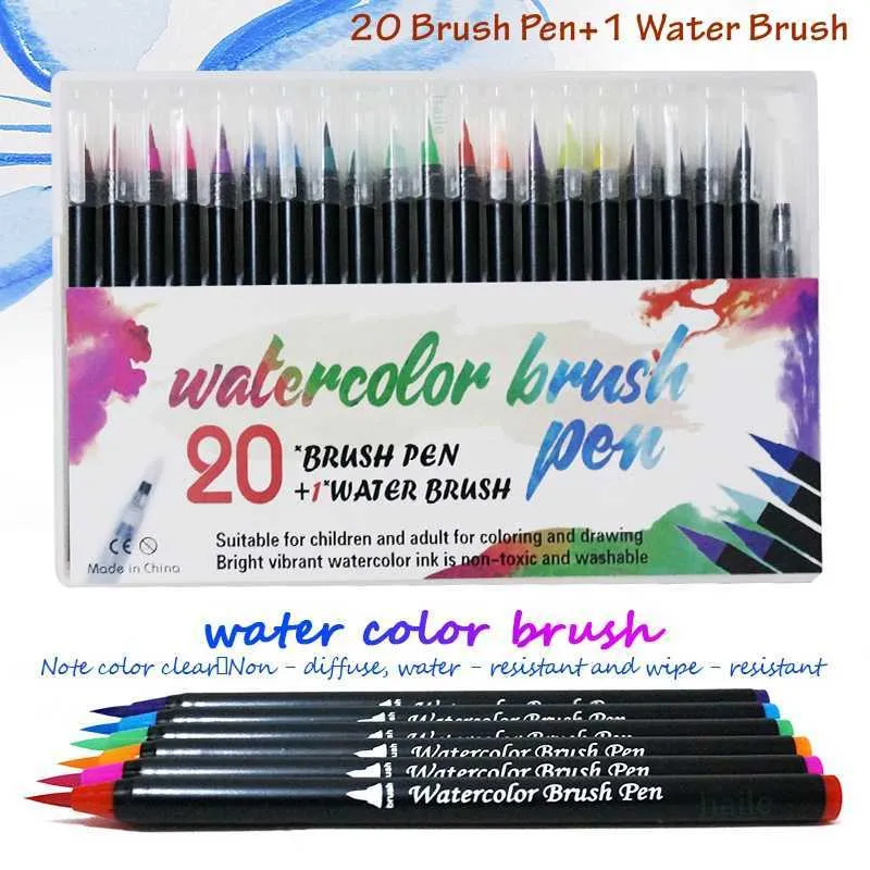 Watercolor Brush Pens Haile 48/72Color Watercolor Brush Pens Soft Markers Pen For Drawing Felt-Tip Set Calligraphy Lettering Children Water Coloring