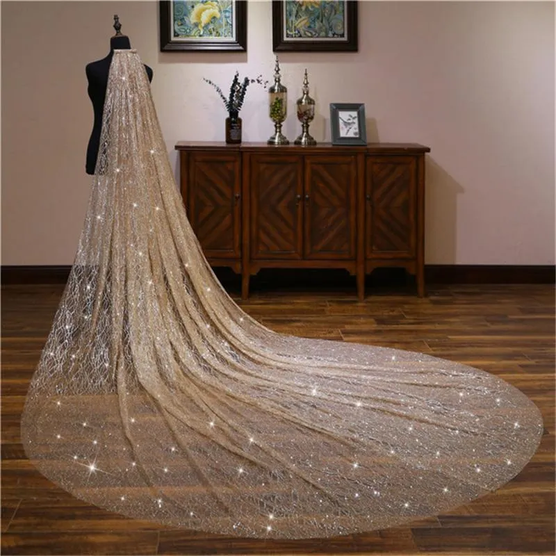 Bridal Veils Full Sequins Ladies Formal Party Spray Gold Star Veil Head 3,5 m 5 m lång huvudbonad med kambling