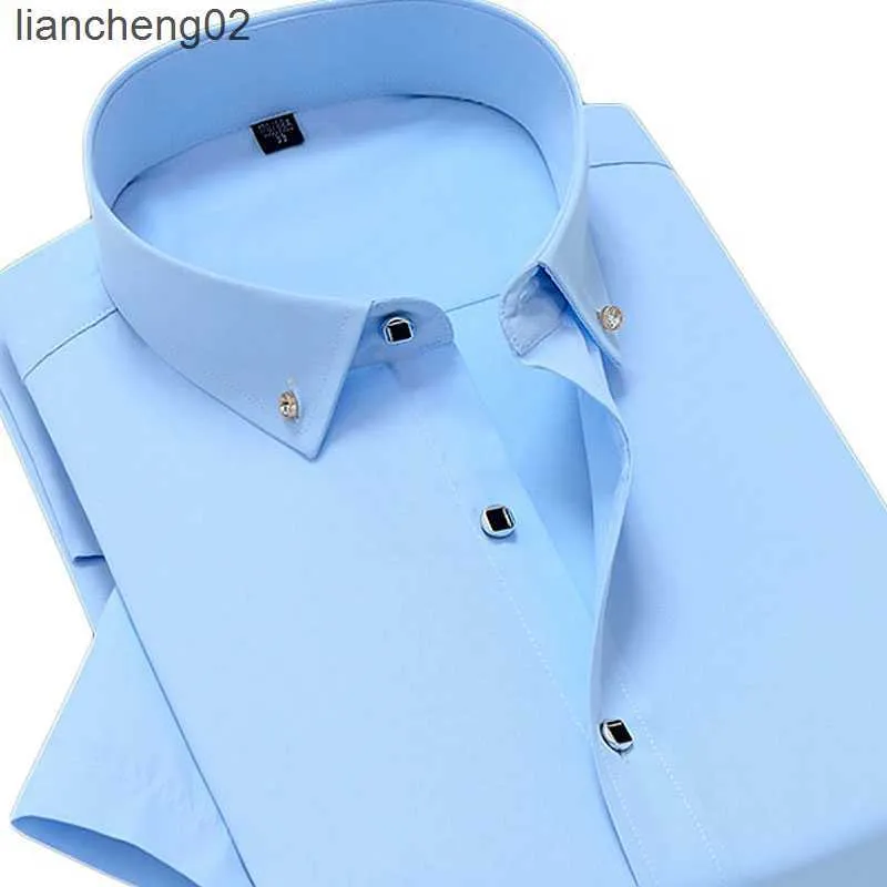 Camicie casual da uomo Camicia elegante a maniche corte da uomo Estate Nuovo colletto abbottonato Camicia casual da uomo d'affari di moda bianca blu formale formale morbida W0328