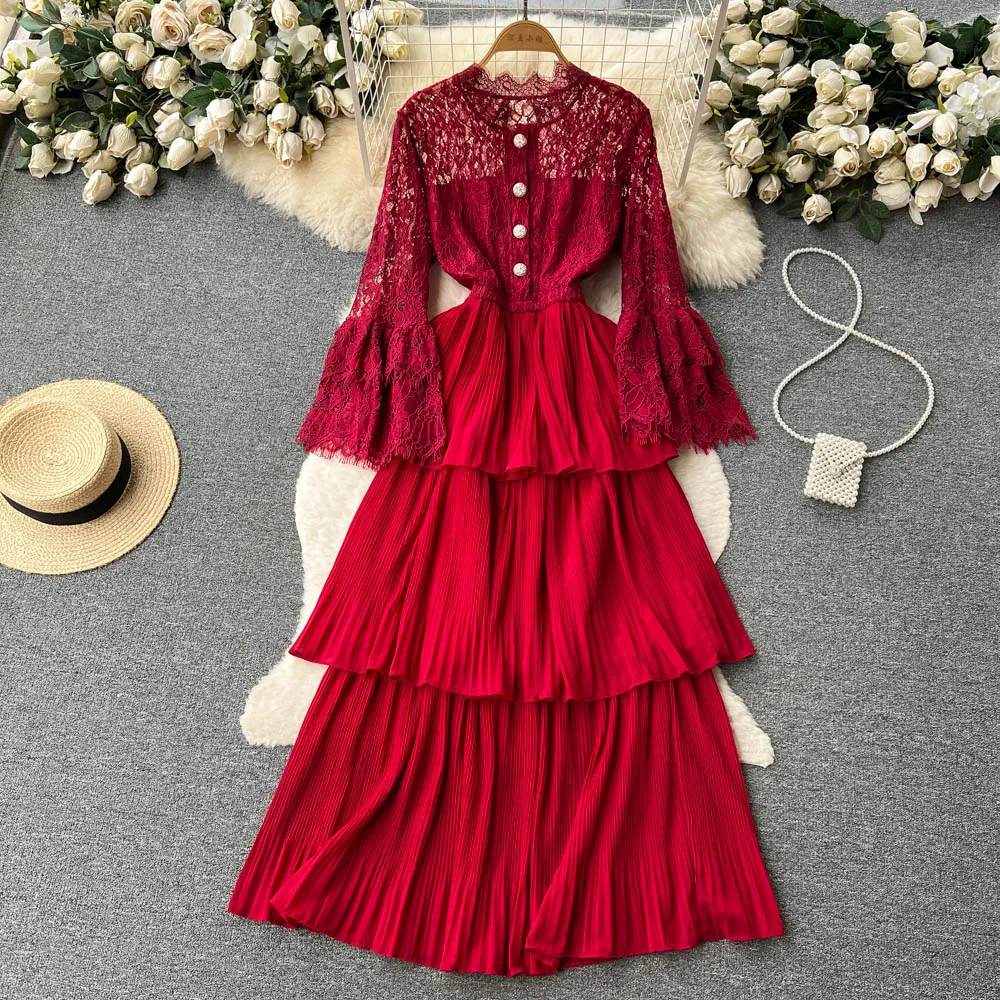 Fairy Lace Patchwork Cake Tiered Maxi Dress With Flare Sleeves Womens  Summer Waist Slim Mid Length Tiered Maxi Dress From Stephaniestore666,  $53.76 In Bulk | DHgate.Com