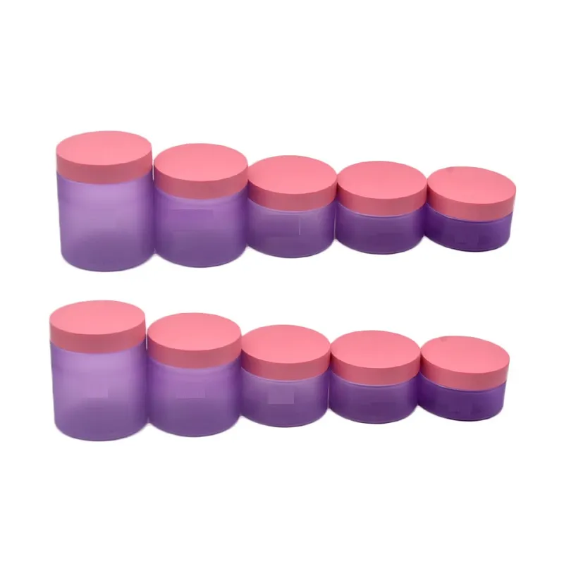 Garrafa plástica de plástico rosa garrafa recarregável de gelo fosco roxo jarros de animais de estimação portátil contêiner de embalagem cosmética Pots de creme para os olhos vazios 100ml 120ml 150ml 200ml 250ml