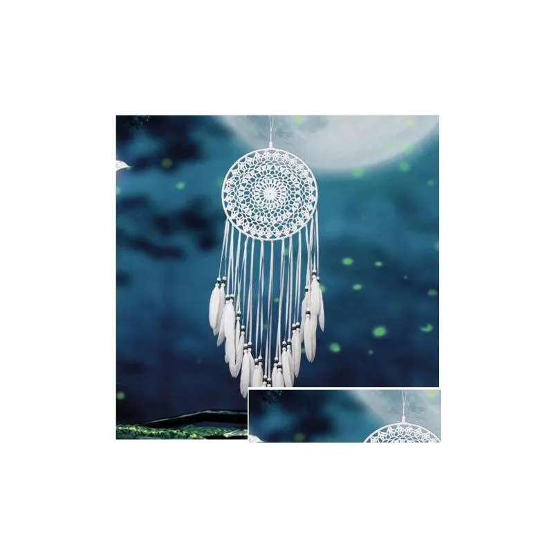 Novelty Items Indian Style Handmade Lace Dream Catcher Windchimes With White Feather Car Wall Hanging Dreamcatcher Home Decoration Or Dhkf3